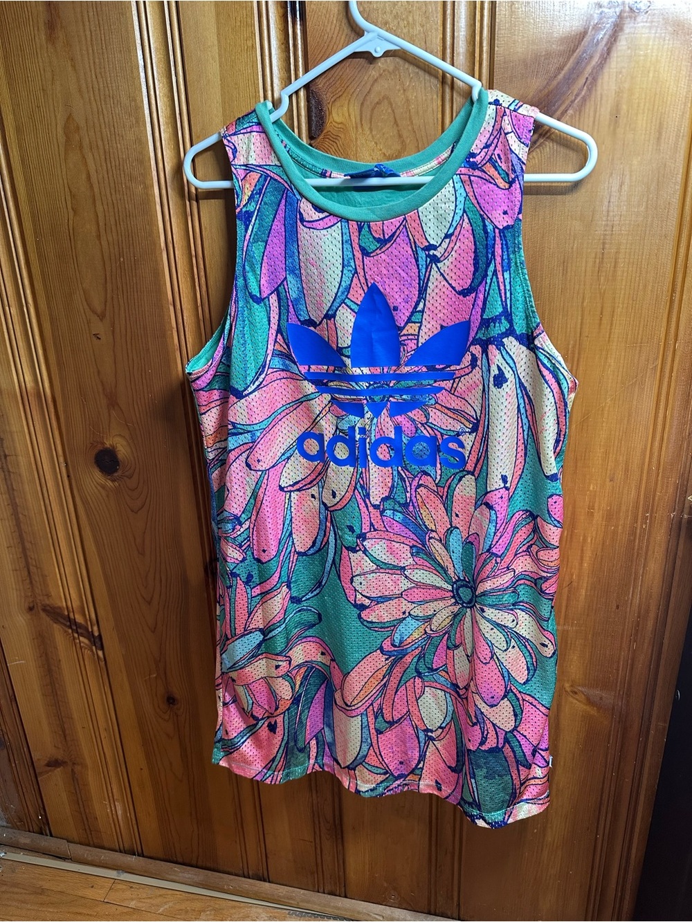 adidas Pink & Teal Floral Trefoil Tank